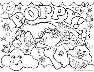 Beautiful Trolls coloring page to print, with Princess Poppy
