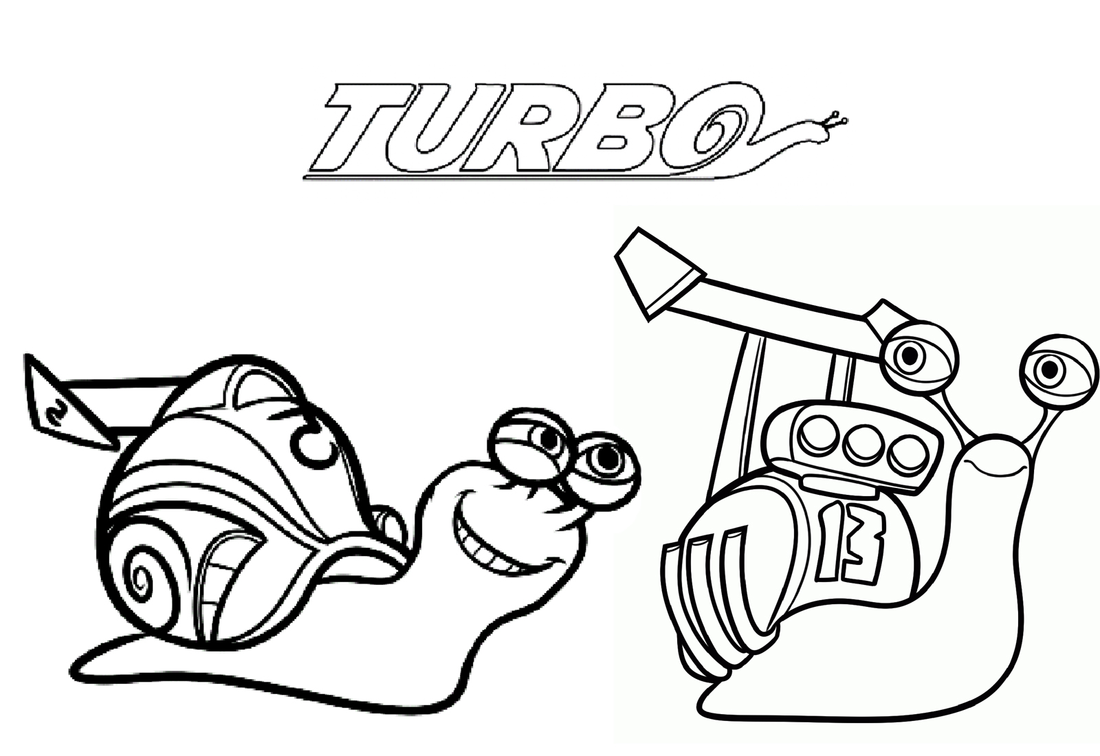 Turbo coloring pages with 2 of the heroes of this Dreamworks movie