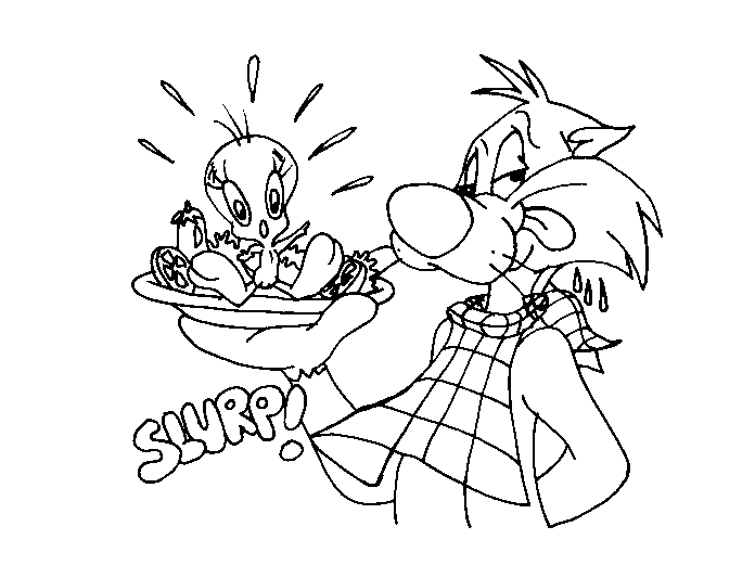 Drawing of Tweety and Big Kitty to print and color