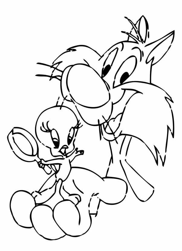 Free coloring pages for Tweety and Big Kitty