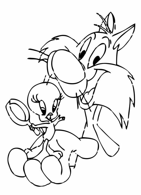 Free coloring pages for Tweety and Big Kitty