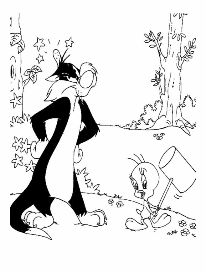 816 Cartoon Sylvester Coloring Pages with Animal character