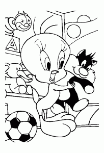 Printable coloring pages of Tweety and Big Kitty for kids