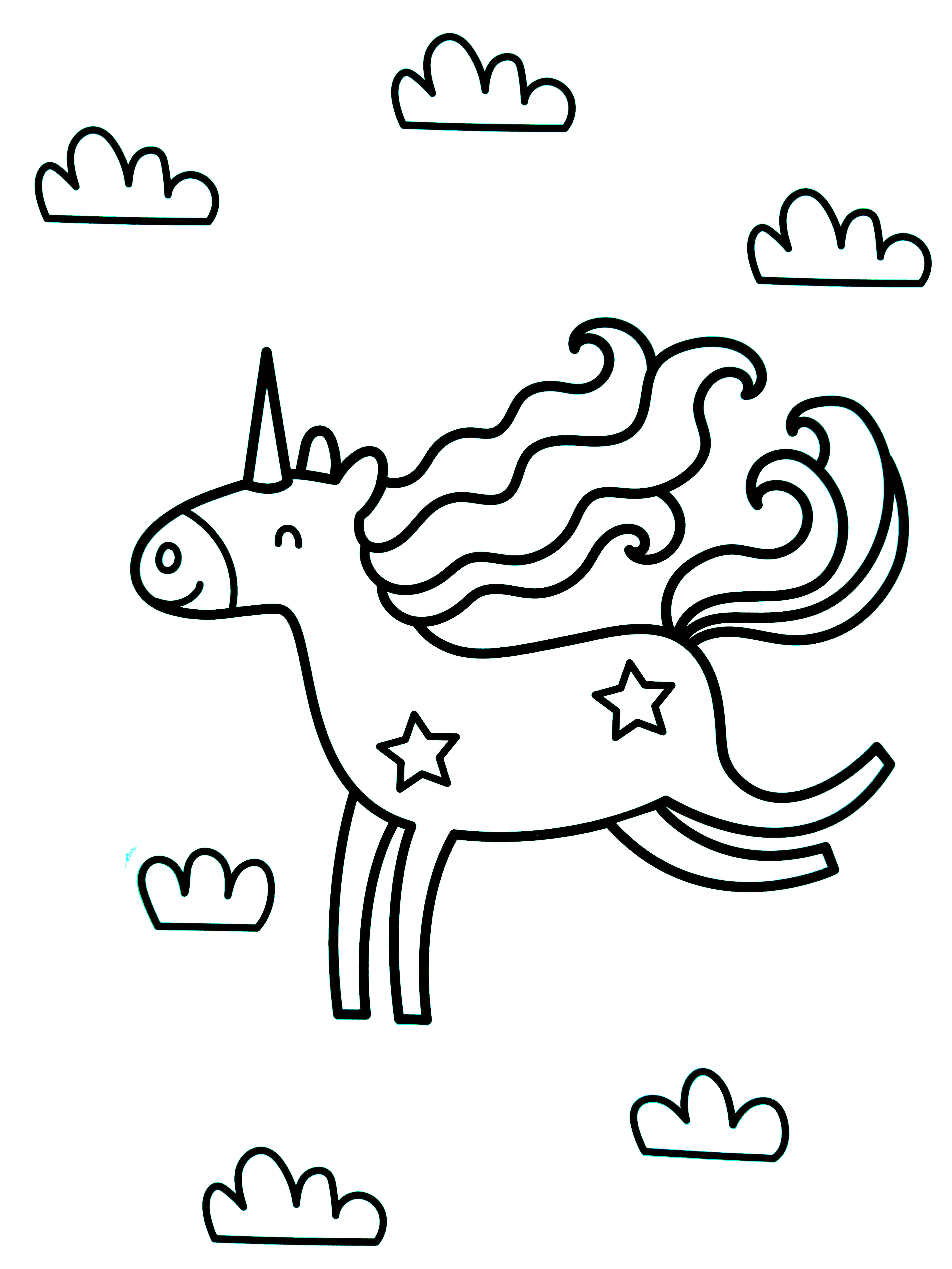 Unicorn in the sky (Printable Coloring Page for Kids)