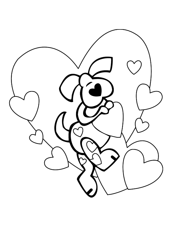 A dog in love to print and color!