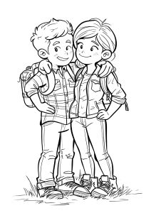 Printable Valentines Day Coloring Page for Kids : Two young hikers