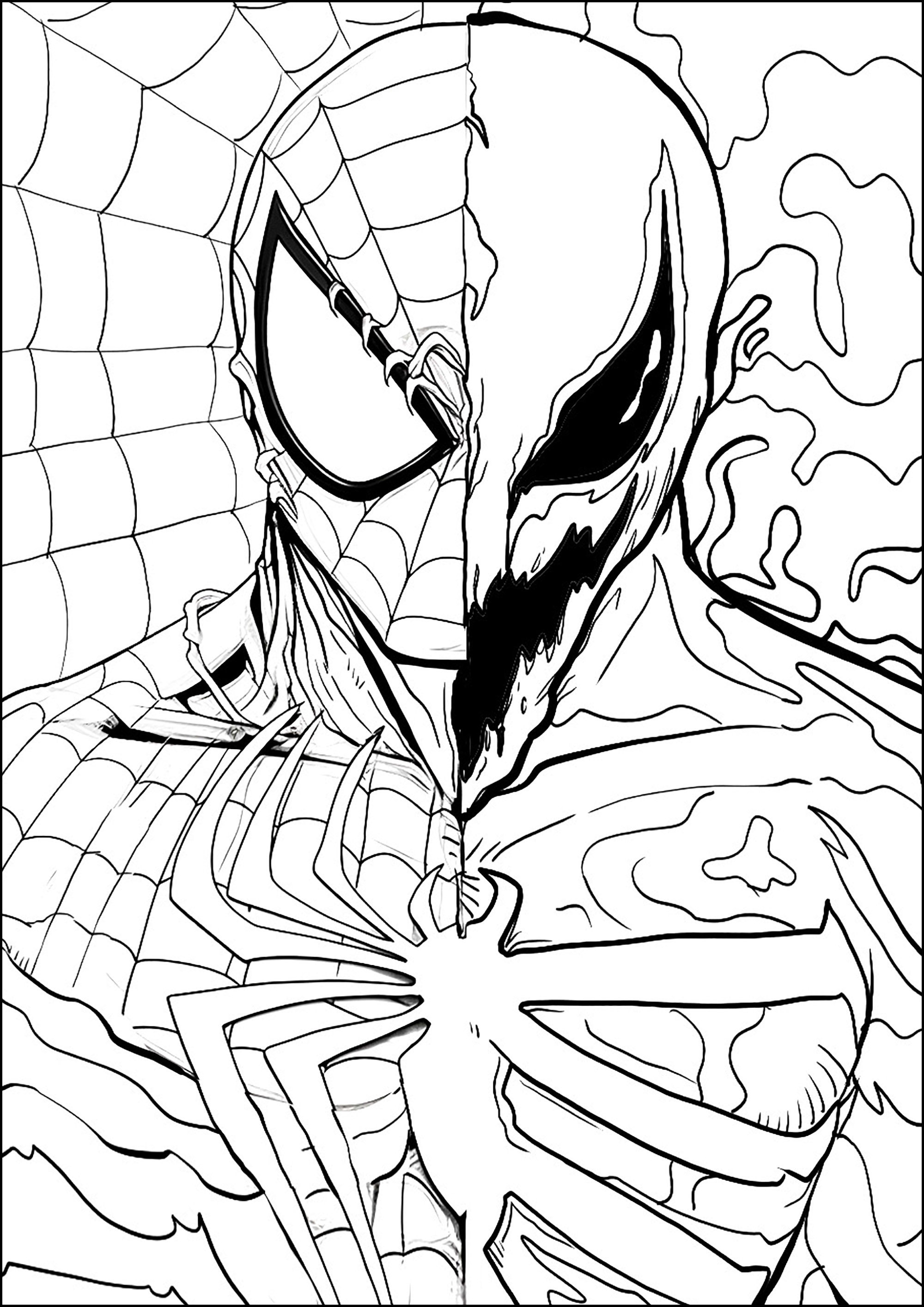 Spider-Man and Venom mixed drawing