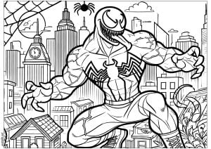 The horrible parasite called Venom, in New York (Coloring Page)