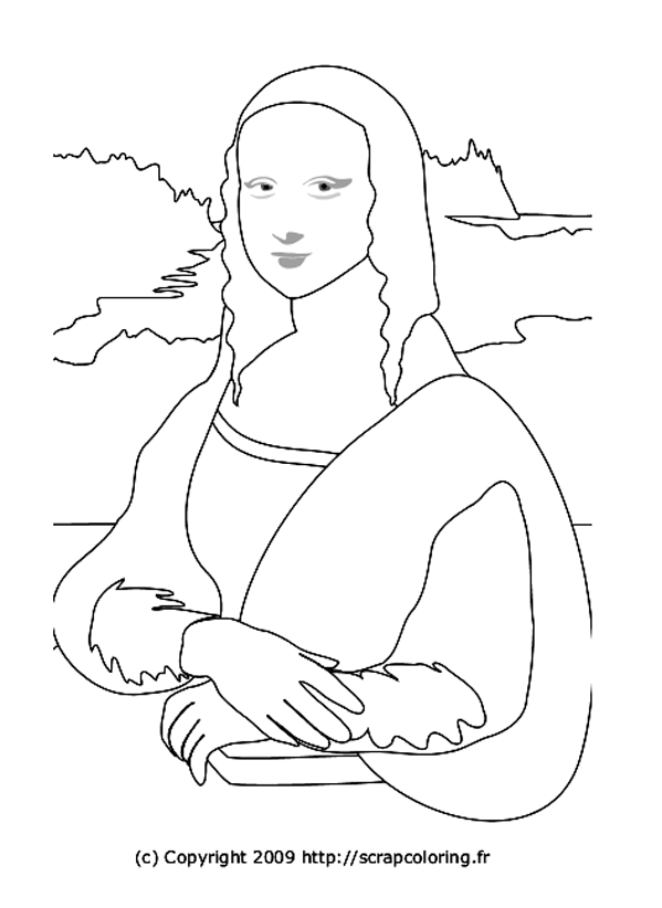 Mona Lisa coloring page : easy, few details