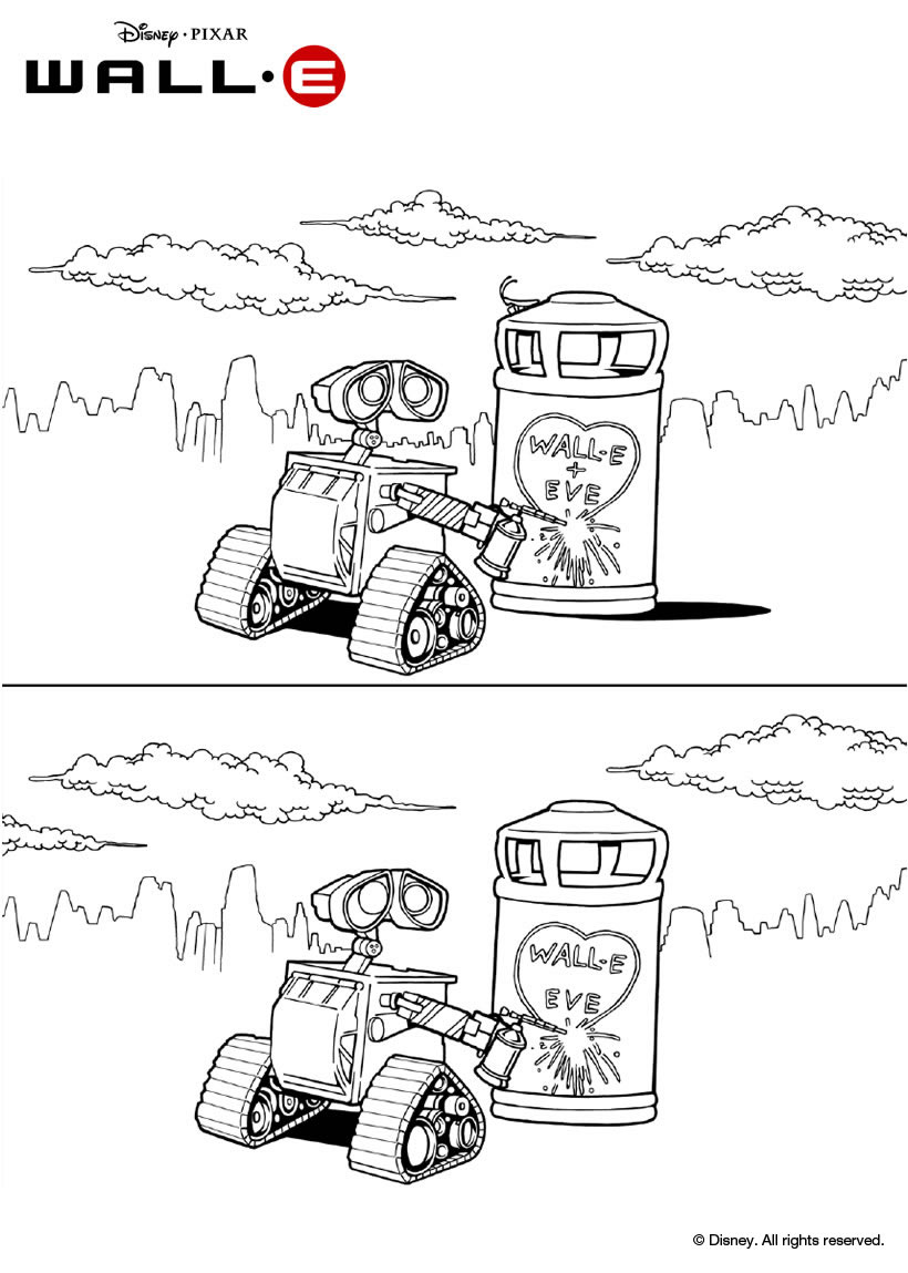 Funny free Wall E coloring page to print and color
