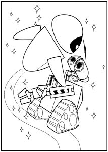 Wall-E and Eve in space (Wall E Coloring Page)