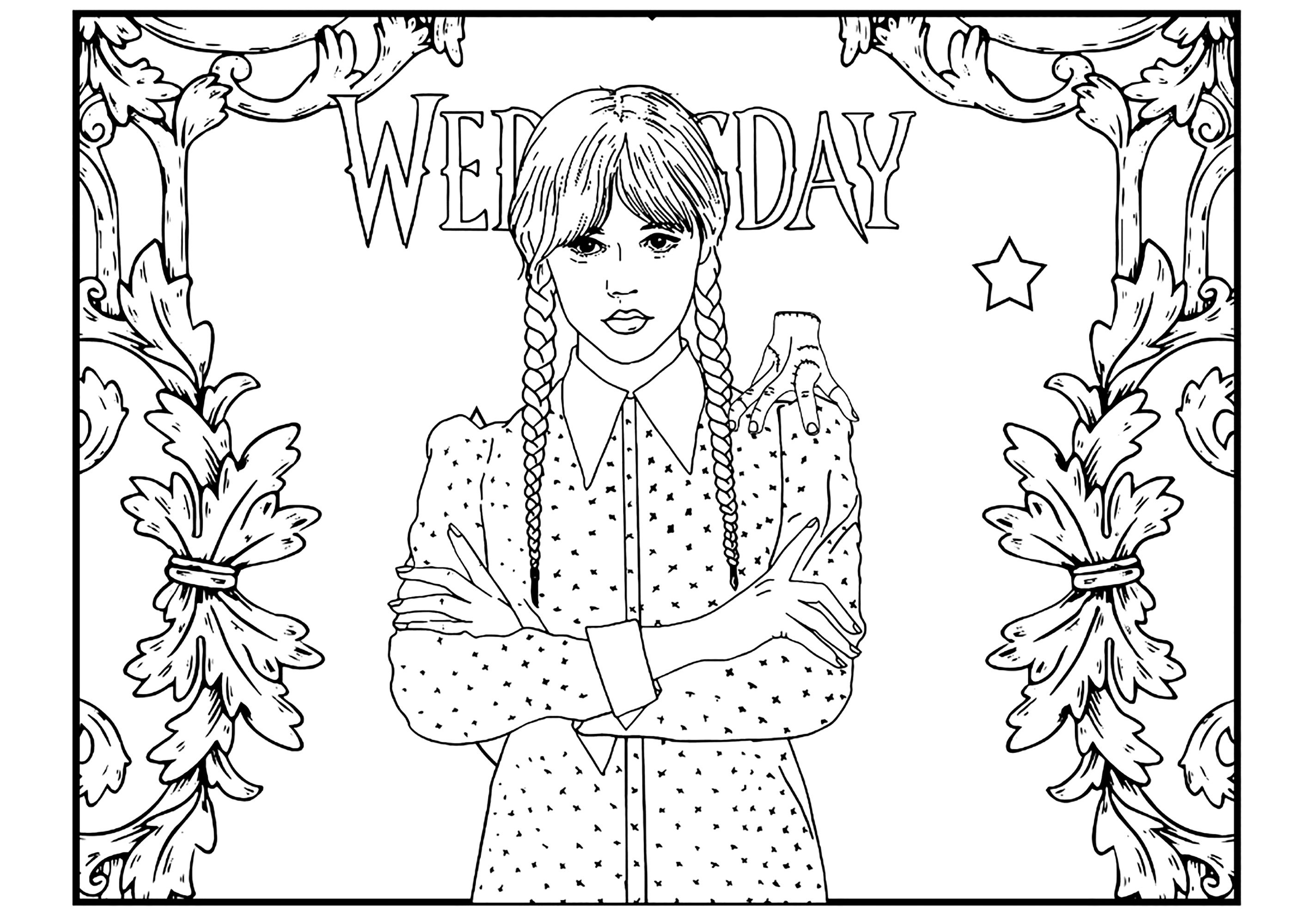 Colouring with Wednesday Addams