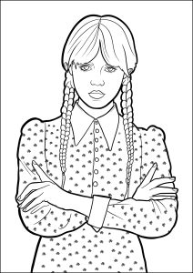 Wednesday Addams in an easy coloring book
