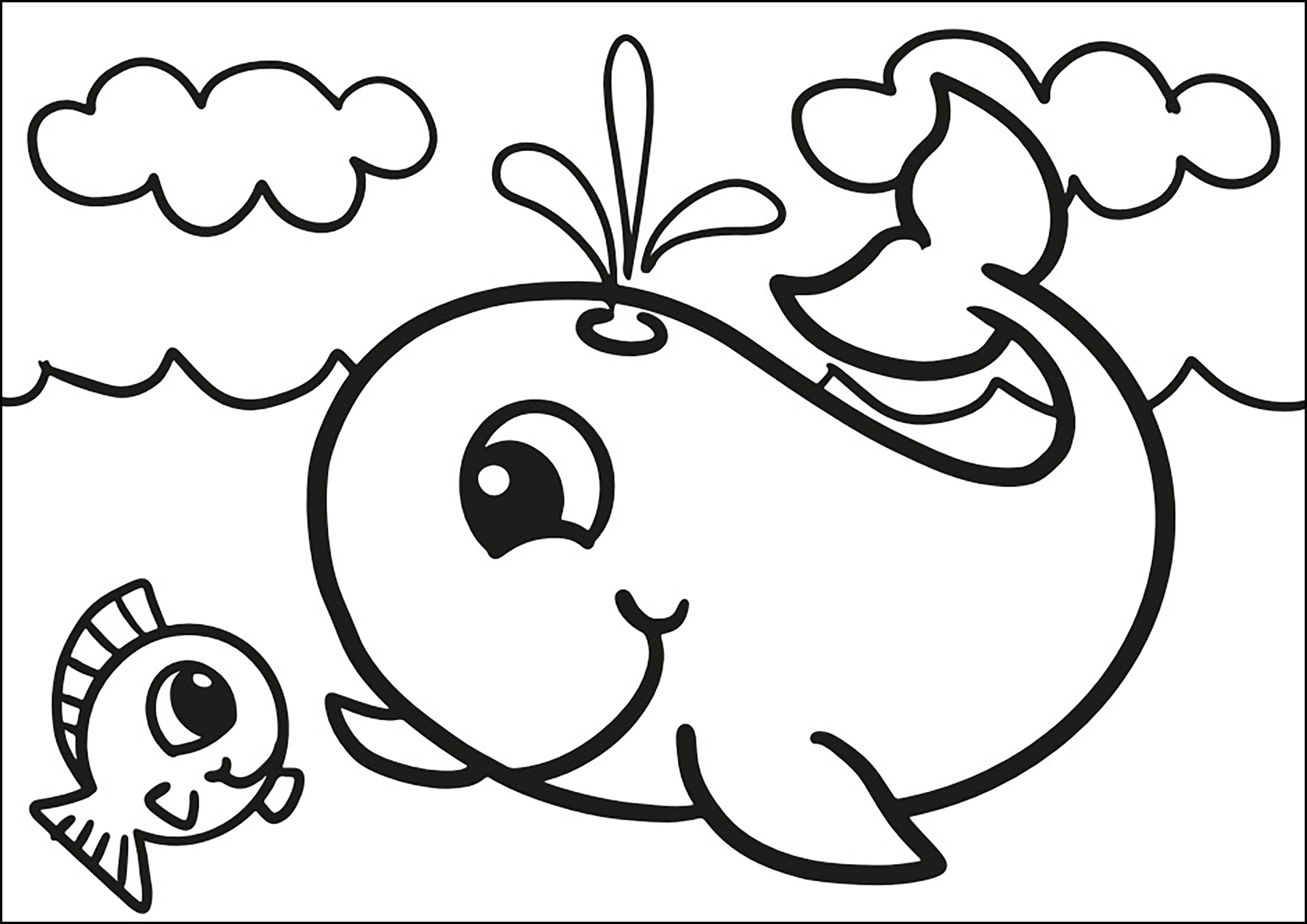 Whale and small fish. Coloring with thick lines