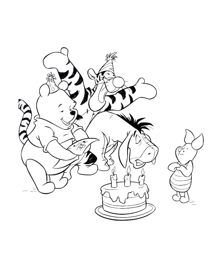 Printable image of Winnie celebrating his birthday