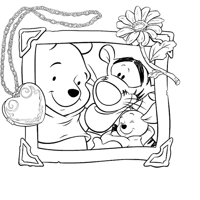 Cute drawing of Winnie to print and color, with Tigger and Little Guru