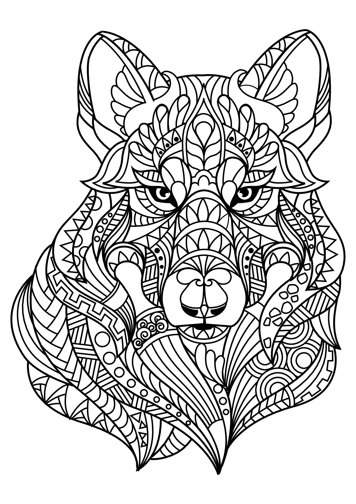 Wolf head, with harmonious and complex patterns