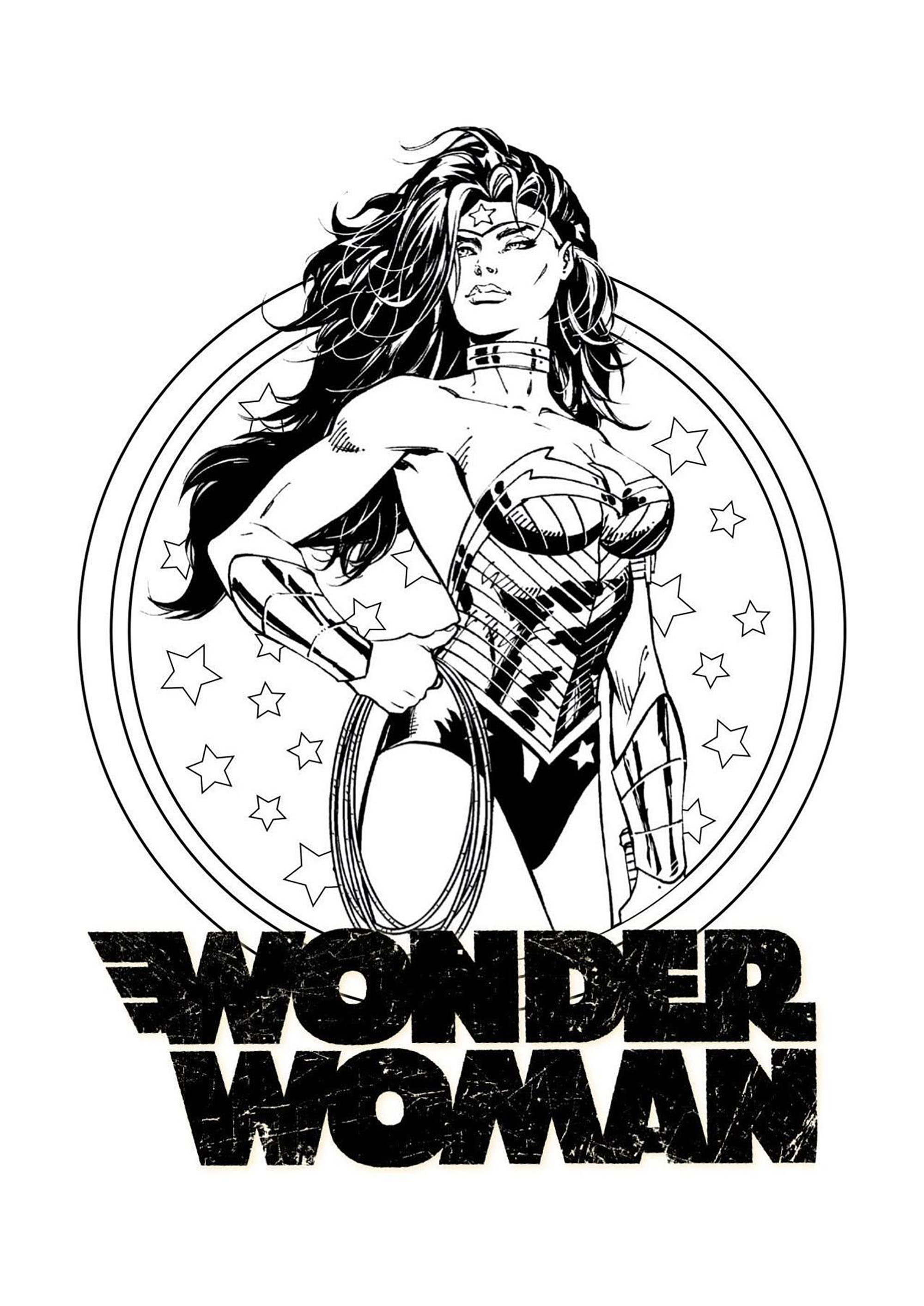 Simple free Wonder Woman coloring page to print and color