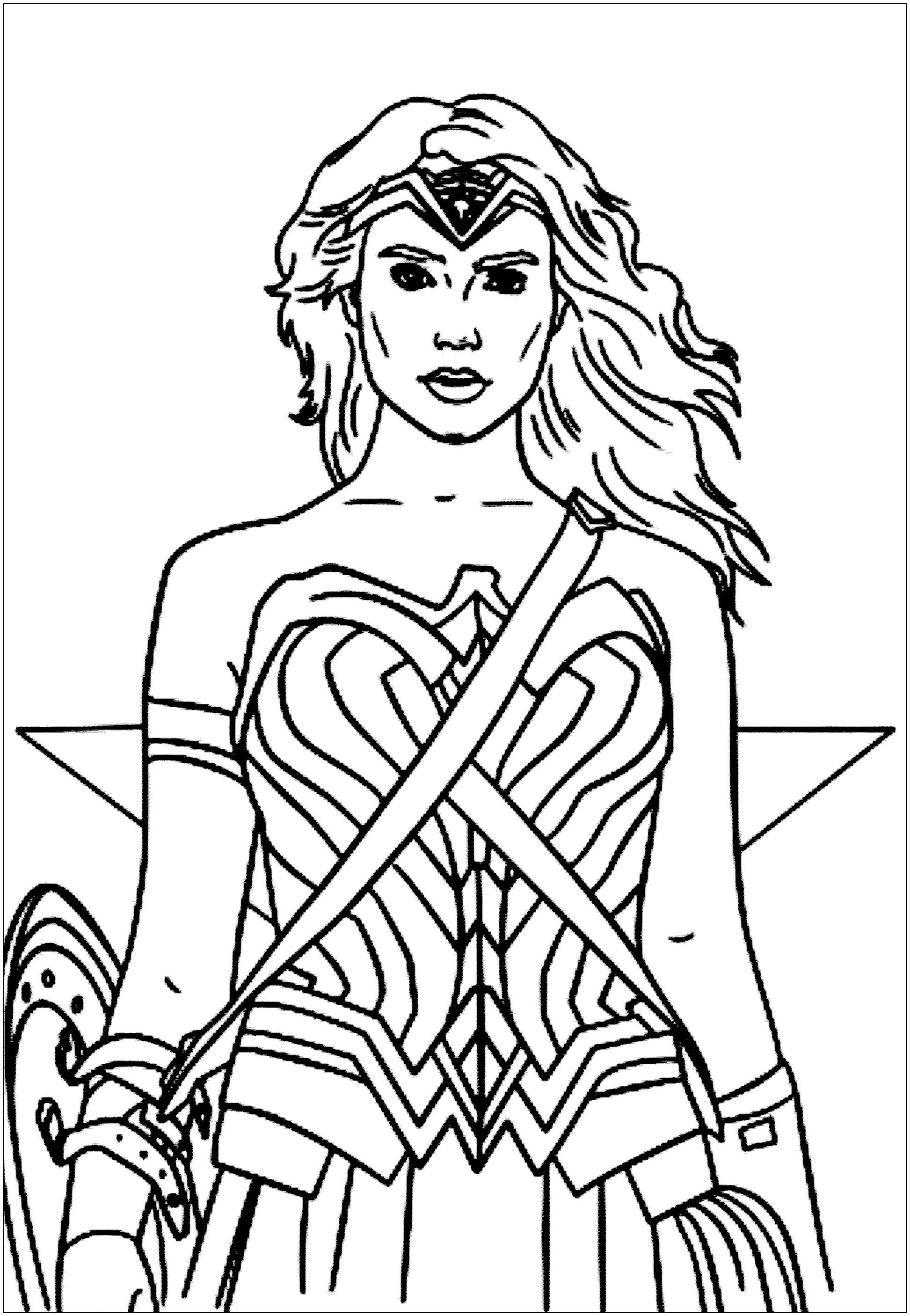 Simple free Wonder Woman coloring page to print and color