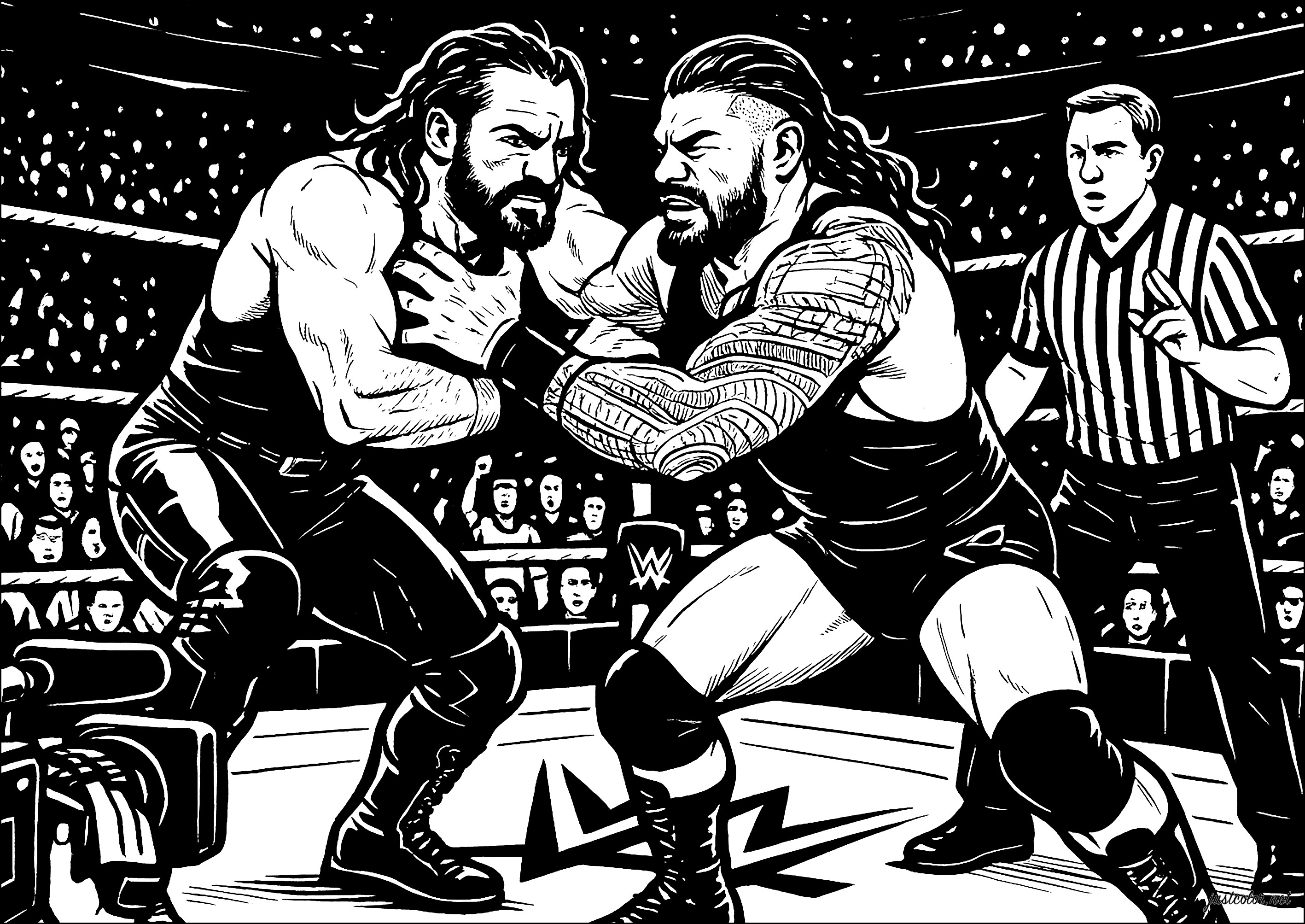Epic battle in the Ring (Printable WWE Coloring Page for Kids)