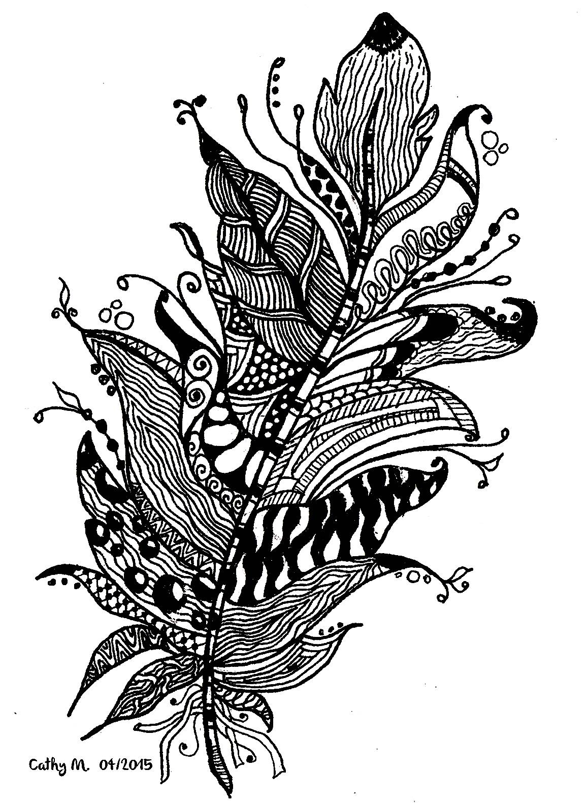 Original drawing applying the Zentangle method, to color, by Cathy M