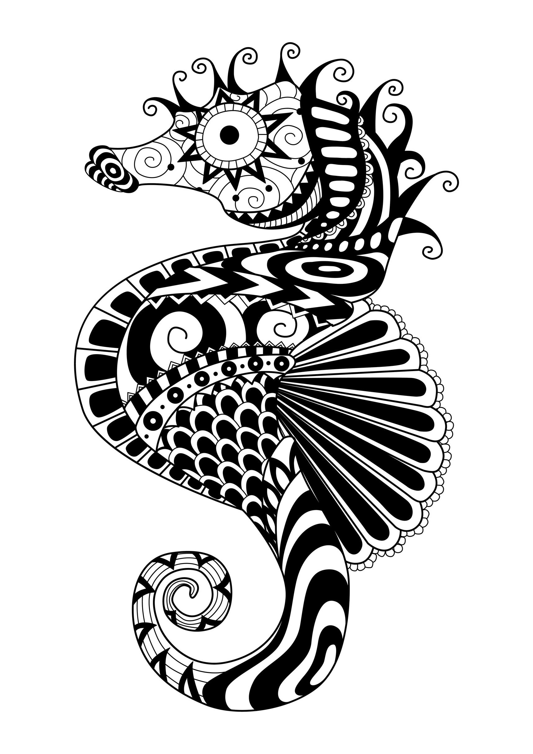 A Zentangle hippocampus, to color, by Bimdeedee (source: 123rf)