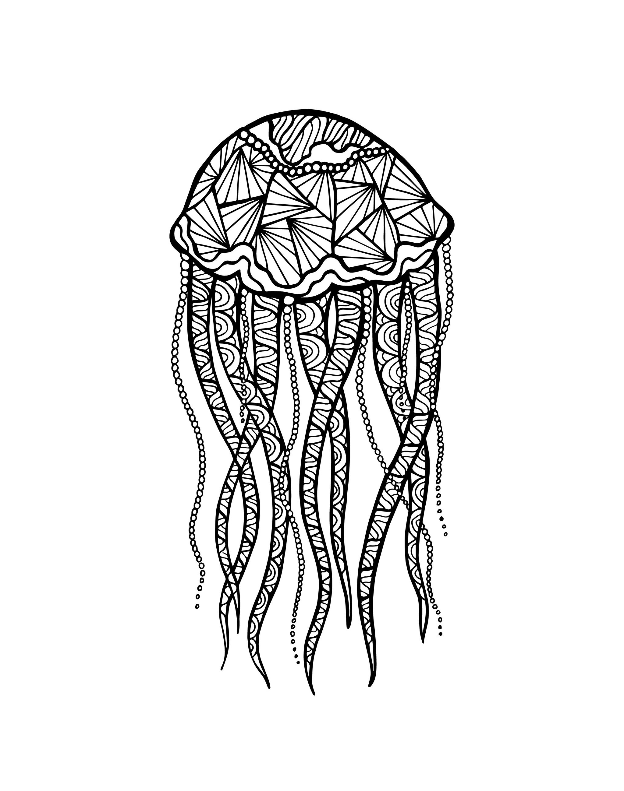 Original drawing of a jellyfish made with the Zen-tangle method, to color, by Meggichka (source: 123rf)