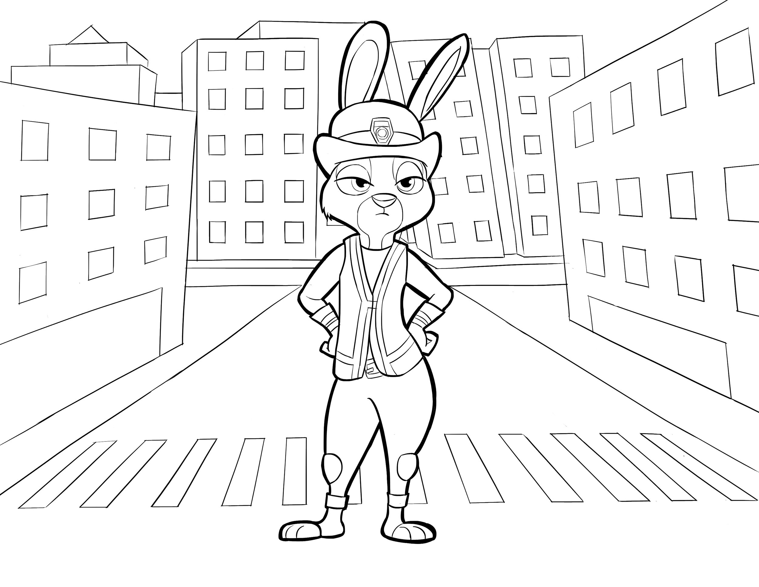 Incredible Zootopia coloring page to print and color for free : Judy Hopps in the street