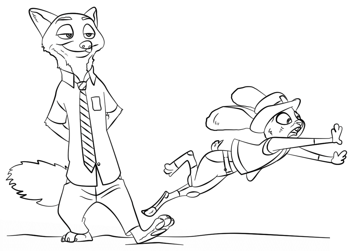 Incredible Zootopia coloring page to print and color for free : Judy Hopps with Nick Wilde