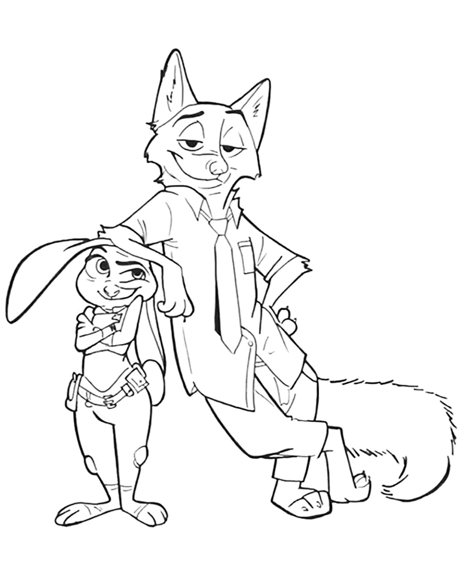 Zootopia coloring page to download for free : Lt. Judy Hopps and Nick Wilde