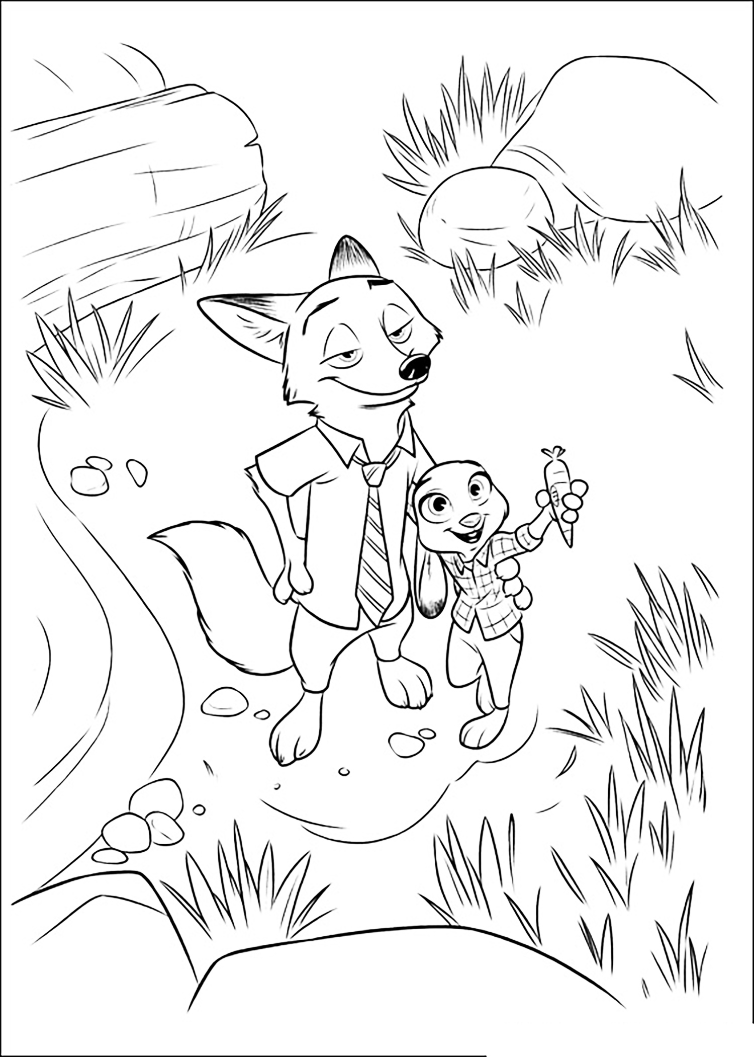 Beautiful Zootopia coloring page to print and color : Judy Hopps with Nick Wilde