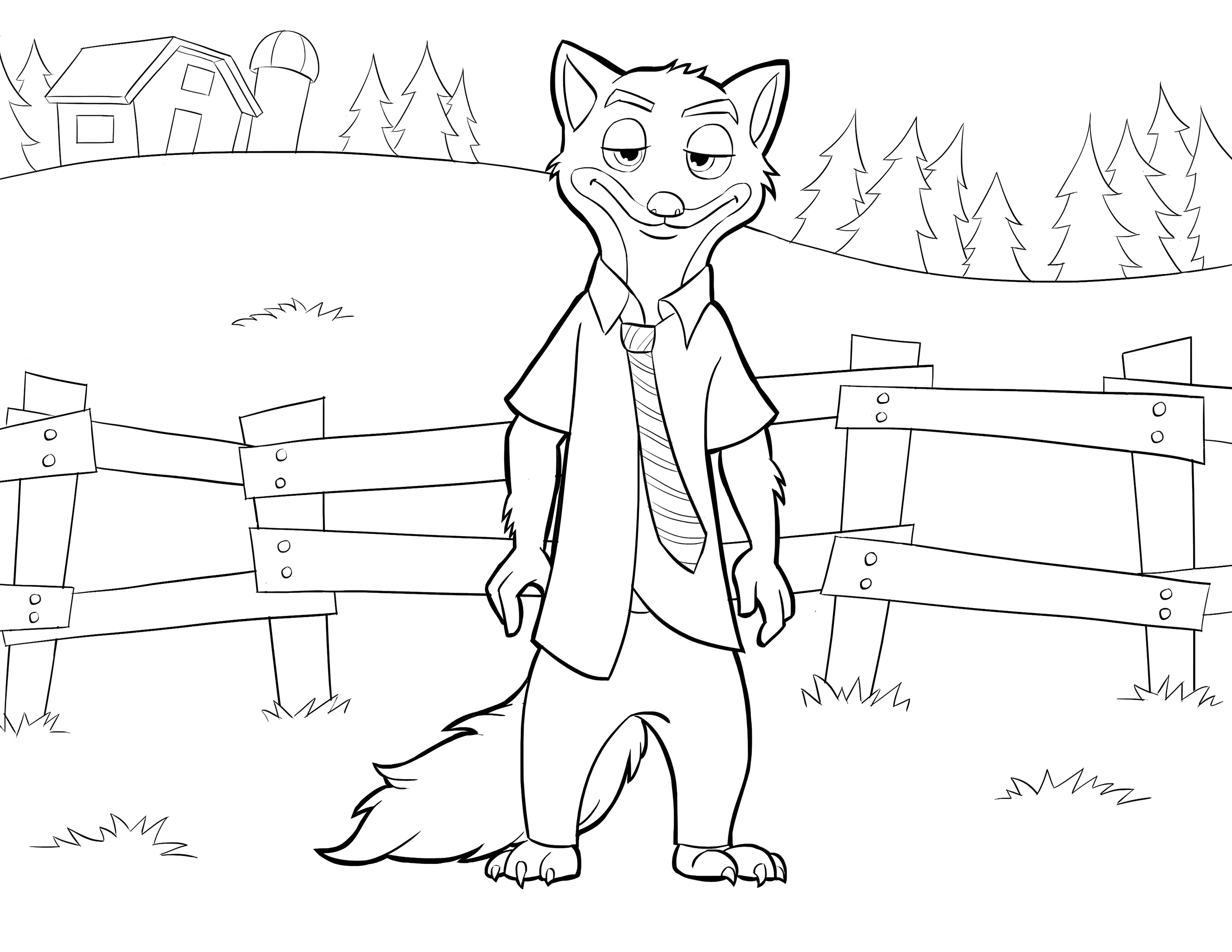 Zootopia coloring page to download : Nick Wilde with background