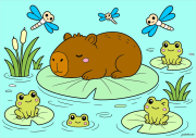 匿名 根据《Sleeping capybara on a lily pad》创作