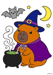Werk von Anonym nach Capybara Halloween: dressed as a wizard with a smoking cauldron