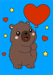 Création de Anonyme d'après Capybara style Kawaii holding a heart-shaped balloon