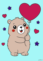 Création de Anonyme d'après Capybara style Kawaii holding a heart-shaped balloon