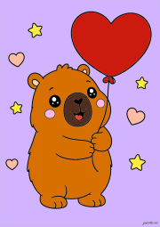 Werk von Anonym nach Capybara style Kawaii holding a heart-shaped balloon