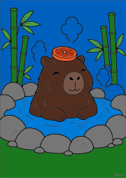 Werk von Anonym nach Capybara in a bath surrounded by bamboo