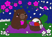 Werk von Anonym nach A bear holding a strawberry on a blanket