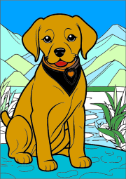 Werk von Anonym nach Dog in front of a mountain landscape