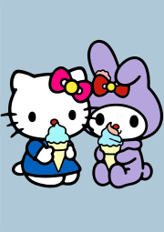 匿名 根据《Hello Kitty and My Melody enjoying ice cream》创作