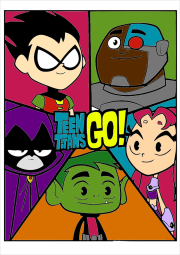 Werk von Anonym nach Teen Titans: drawing divided into five parts with one character in each part