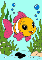 Werk von Anonym nach Smiling fish underwater with bubbles