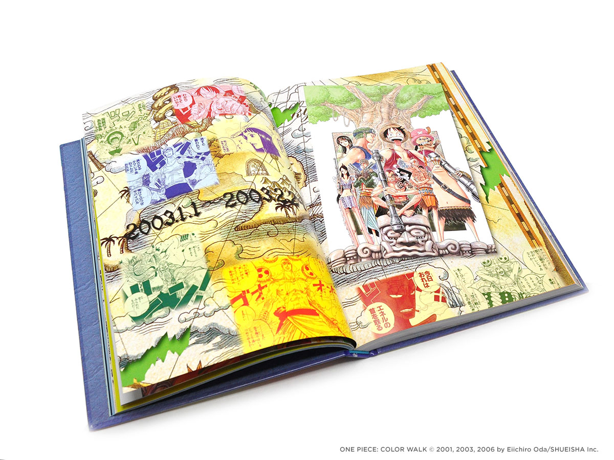 Aufgeschlagenes Color-Walk-Buch mit einer One-Piece-Farbillustration