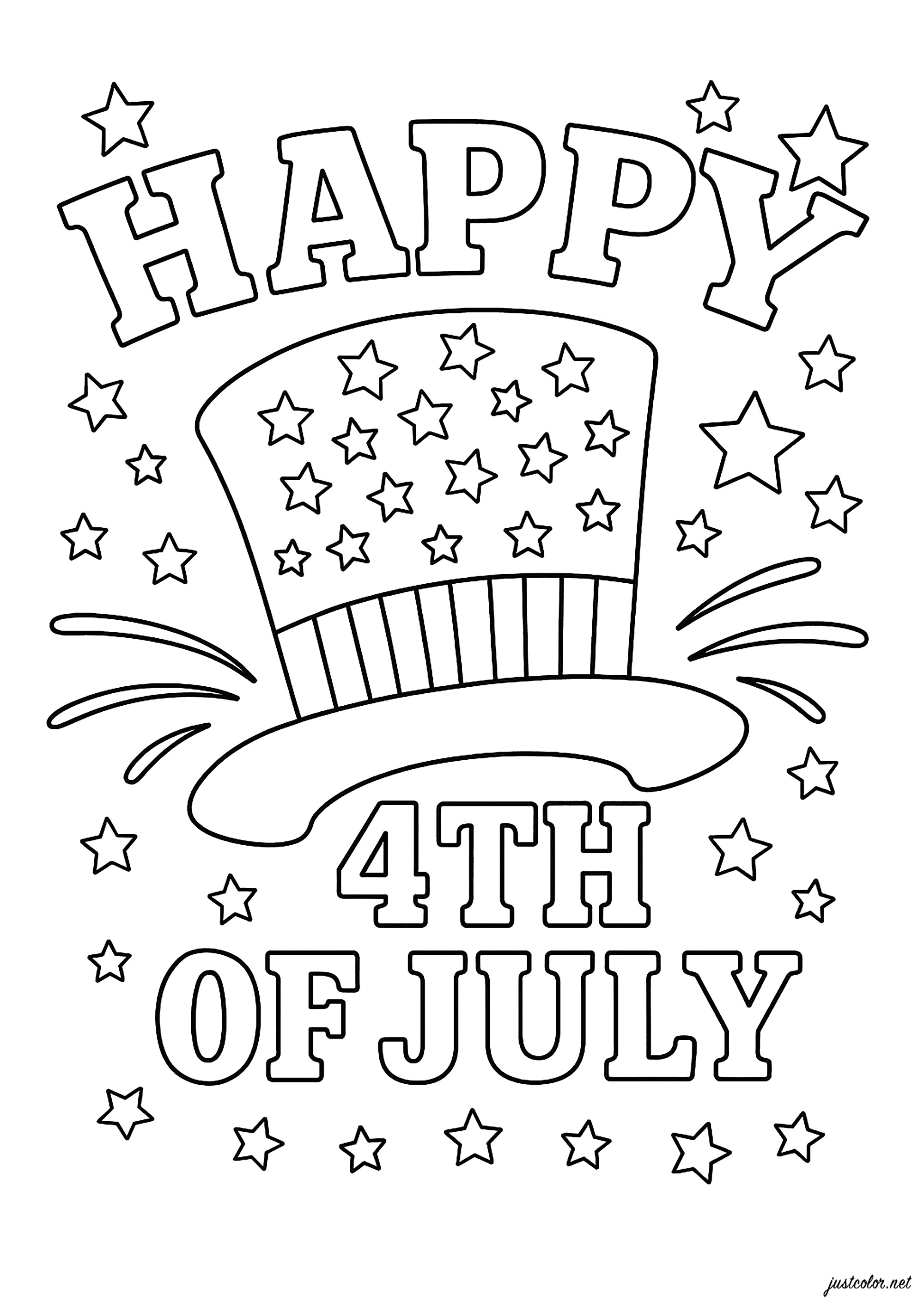 Uncle Sams Hut (Ausmalbild von 4. Juli zum Ausdrucken und Ausmalen für Kinder)