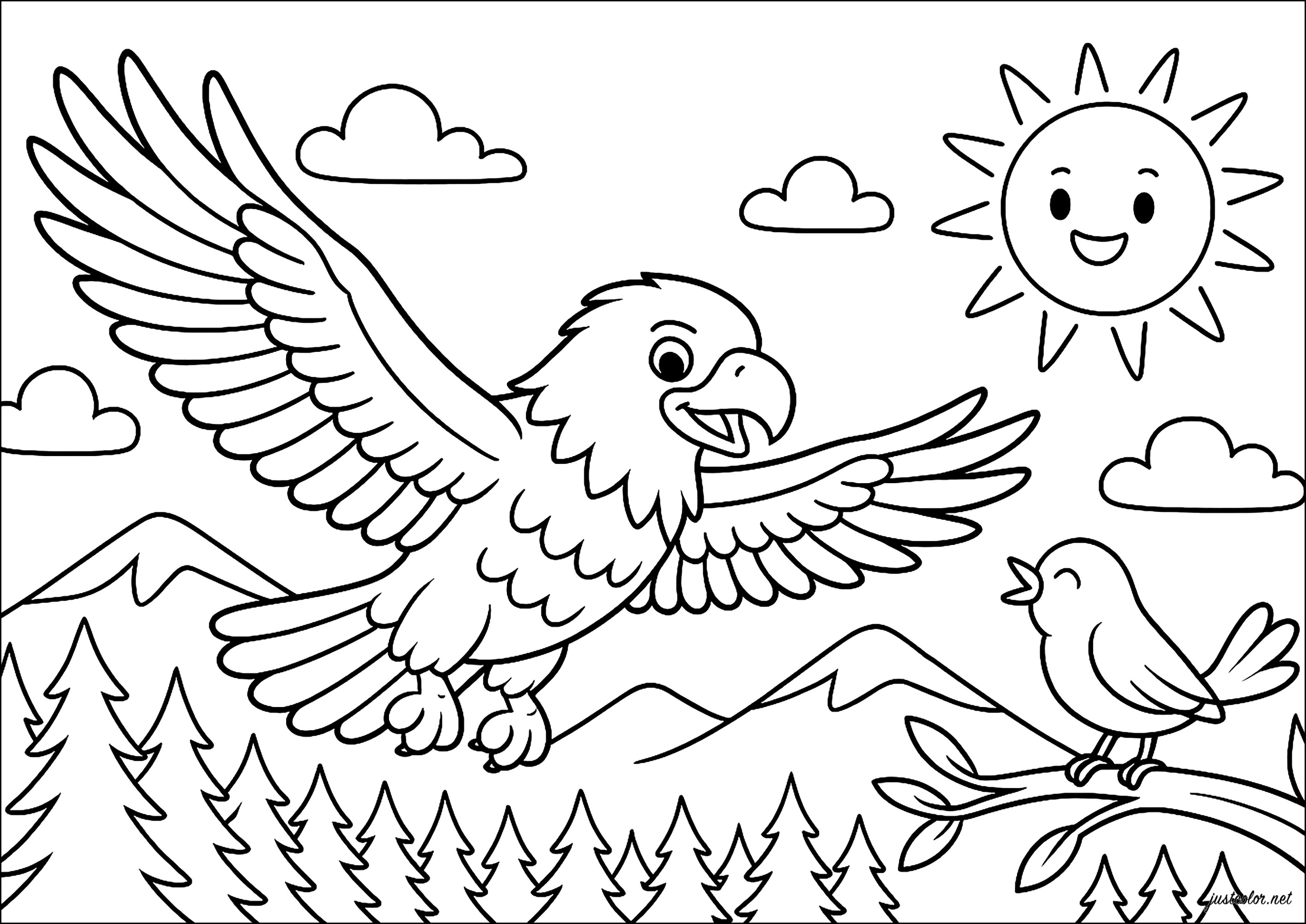 Adler und kleiner Vogel (Ausmalbild zum Ausdrucken und Ausmalen für Kinder)