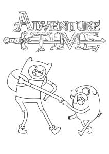 Finn und Jake mit dem Logo am Schwert (Ausmalbild von Adventure Time)