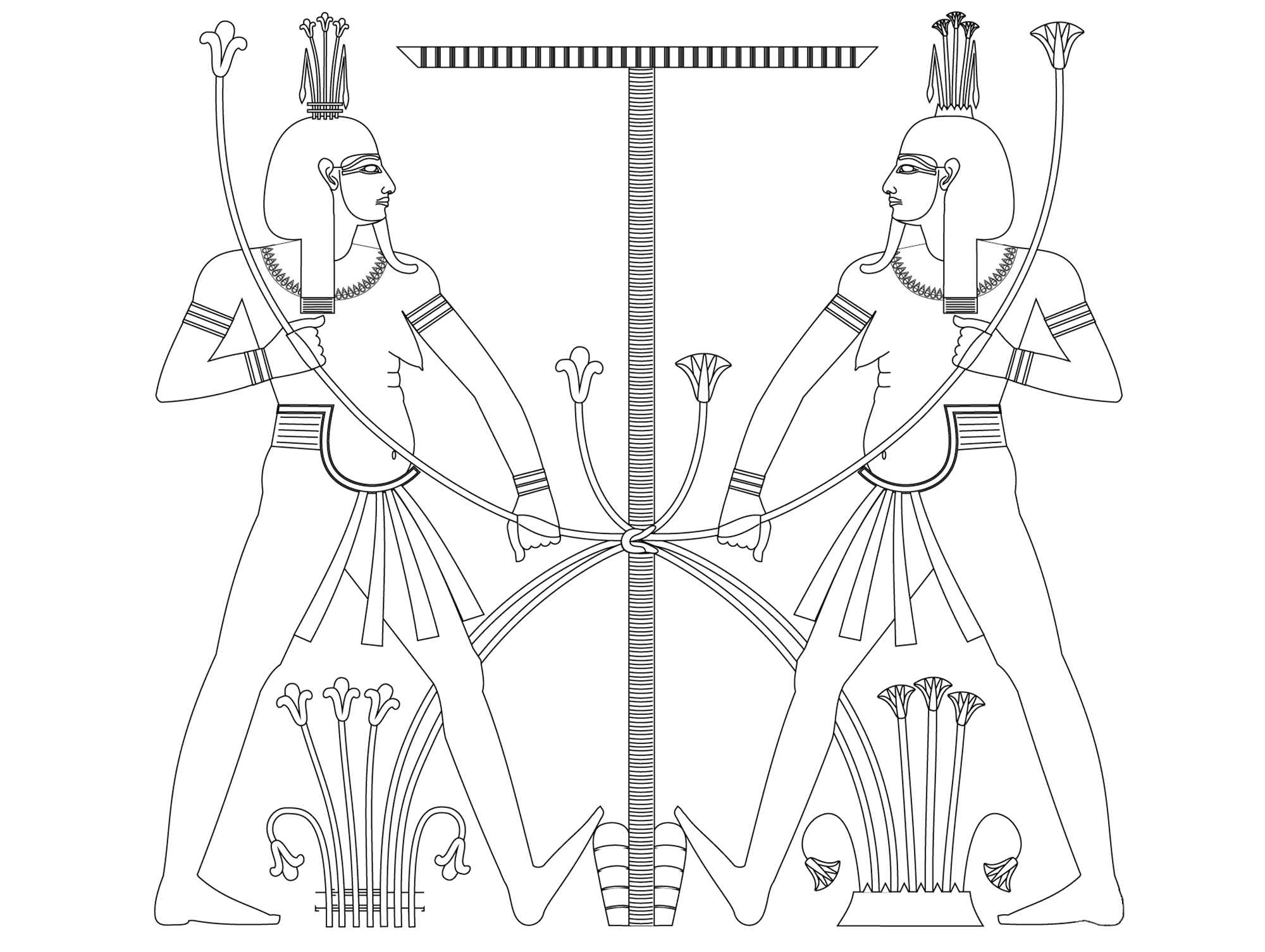 Hapi, der altägyptische Gott des Nils und seiner Überschwemmungen. (Ausmalbild von Aegypten zum Ausdrucken und Ausmalen für Kinder)