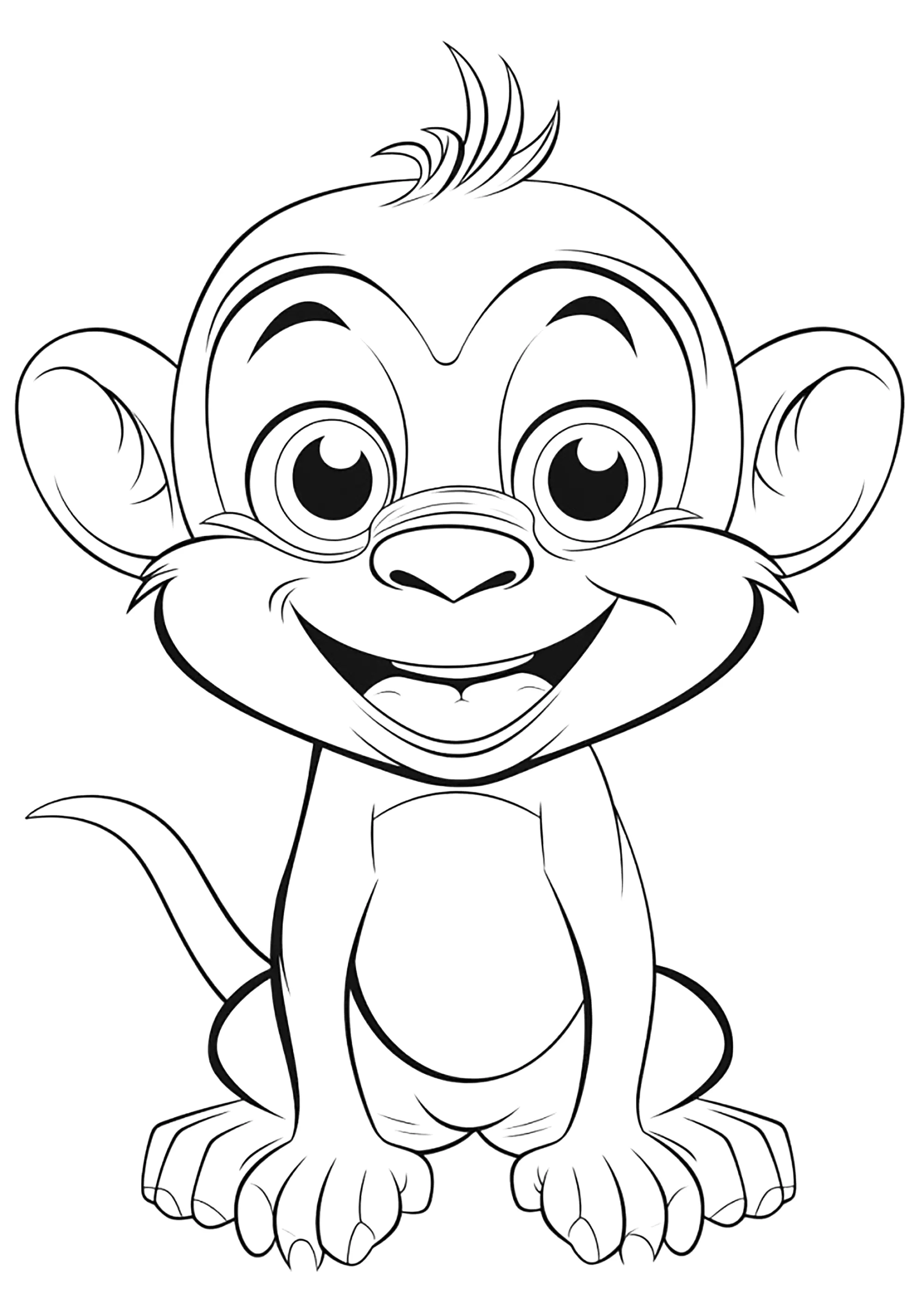 Einfaches Ausmalbild eines kleinen Affen. (Ausmalbild zum Ausdrucken und Ausmalen für Kinder)