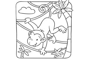 Ein Affe, der von Liane zu Liane schwingt. (Ausmalbild von Affen)
